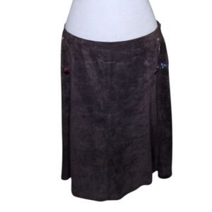 Vintage Y2K INC International Embroidered Suede A Line Skirt Womens 10 Brown